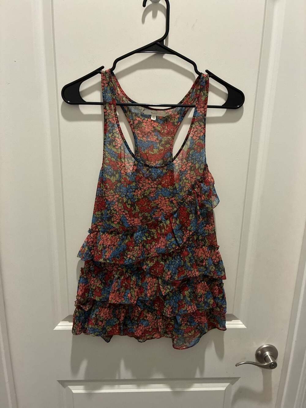 Eliot 100% Silk Floral Ruffled Racerback Tank Top Size S